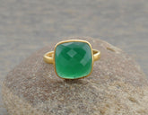 Green Onyx 10mm Cushion Gemstone Ring-925 Sterling Silver Gold Plated Ring-Birthstone Ring-Delicate Ring-Statement Ring, Handmade Gift Ring